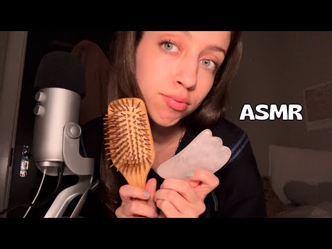 ASMR Self Care ✨🪞 (hair brushing, gua sha, rambling, humming)