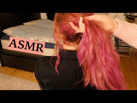 ASMR PLAYING WITH & STYLING PINK HAIR (Hair Brushing & Spraying Sounds, Scalp Massage, No Talking)