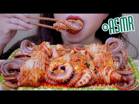 ASMR KIMCHI WRAPPED SPICY OCTOPUS , EXTREME CHEWY CRUNCHY EATING SOUNDS | LINH-ASMR