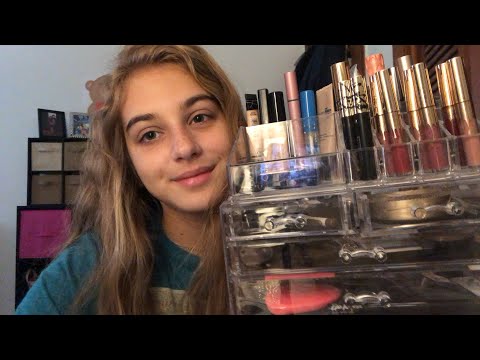 ASMR | everyday makeup collection | tapping, scratching, lipgloss sounds, lid sounds, whispering