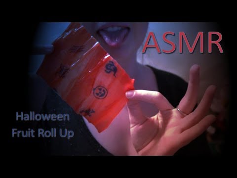 ASMR - Eating Halloween Fruit Roll Up with Tattoos - Mouth Sounds, Soft Talking