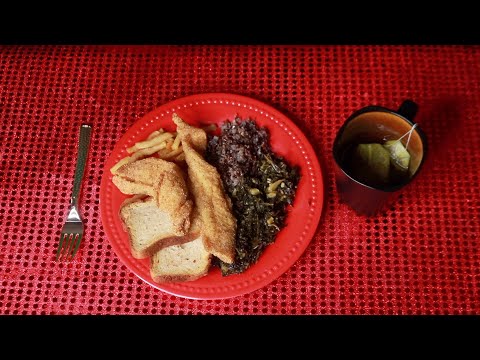 FRIED FISH FRIES RED RICE WITH KALE ASMR EATING SOUNDS
