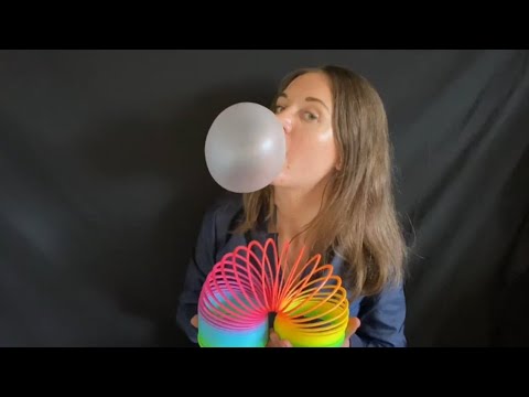 ASMR blowing Hubba Bubba bubble gum & playing with slinky