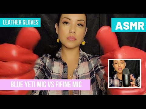 ASMR| 🧤Leather Friday🧤 Gloves & Soft Spoken Mic Comparison - Blue Yeti vs Fifine