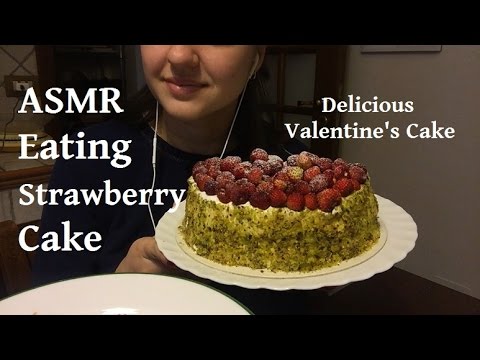 ASMR 🍓🍰 Strawberry Cake Eating Sounds, Mouth Sounds - Valentine's Cake 🎂 ❤