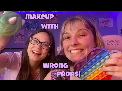 ASMR doing your makeup with the wrong props collab pt. 2 with @KaylenaASMR !! 💄🎂✨💗