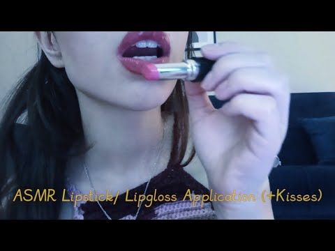 ASMR Lipstick 💄/ lipgloss Application (+ kisses)
