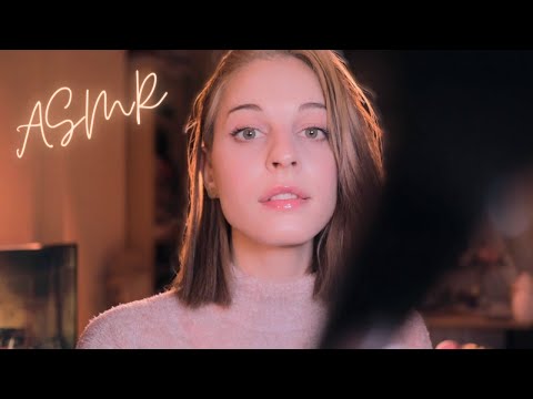 ASMR Let Me Sooth Your Face before sleeping💜🔥(face touching + face brushing) whispers with fireplace