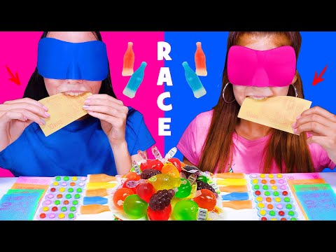 ASMR CANDY RACE WITH CLOSED EYES WITH MOST POPULAR SOUR AND SPICY FOOD