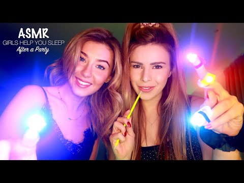 ASMR GIRLS HELP YOU SLEEP AFTER A PARTY (Personal Attention, Background Party Ambience, Ear to Ear)