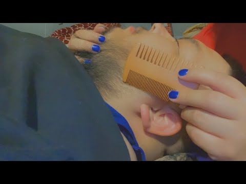 ASMR| 🎧 Pampering my husband: head & face massage w/beard scratching 🧔🏻- no talking