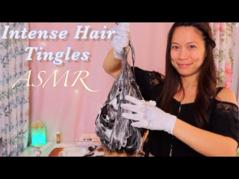 ASMR Intense Hair Manipulation with Japanese Hairdye * Gloves * Scrubbing *