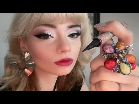 ASMR doing your makeup while losing my mind (mouth sounds, nails, jewelry, and makeup)