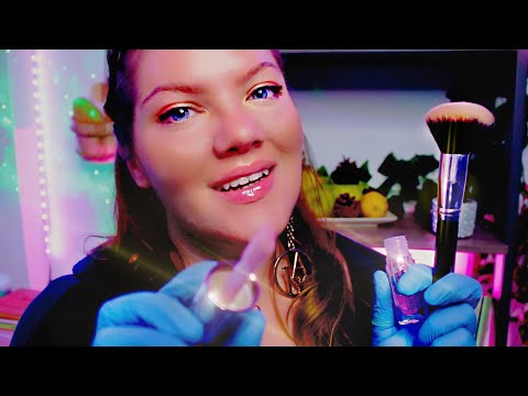 ASMR Doing Your Makeup *Clean Girl Look* Layered Sounds, Personal Attention, Chewing Gum, Low Light
