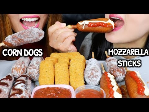 ASMR CORN DOGS and MOZZARELLA STICKS 핫도그 치즈스틱 리얼사운드 먹방 | Kim&Liz ASMR