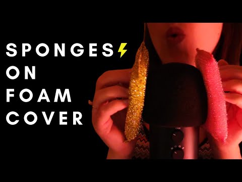 ASMR - ROUGH MIC SCRATCHING, RUBBING WITH SPONGES (Squeezing, Scratching sponges) FOAM COVER