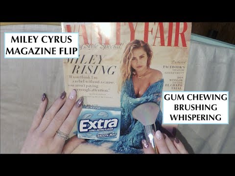 ASMR Gum Chewing Magazine Flip Through. MILEY CYRUS. Whisper, Brush