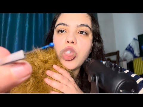 asmr scalp check hair+picking bugs out of hair+gum chewing with and without latex gloves mouth sound