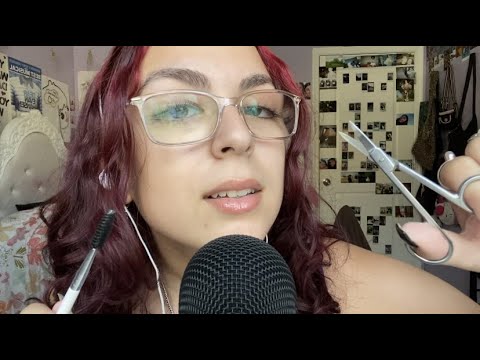 ASMR | quickly doing your eyebrows (mouth sounds, measuring, spoolie, scissors)