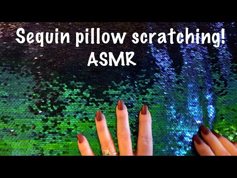 ASMR Scratching Sequin Pillow! (Whispered w/ light gum chewing) Two pillows/close up visuals!