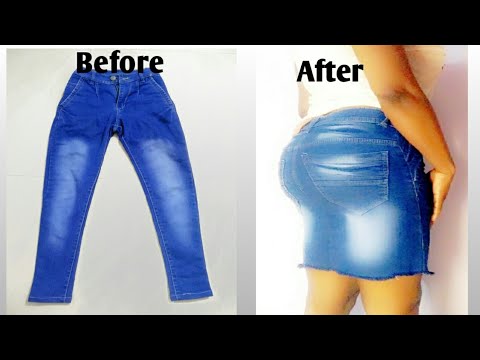 D.I.Y HOW TO TRANSFORM OLD JEANS TROUSER INTO A SKIRT