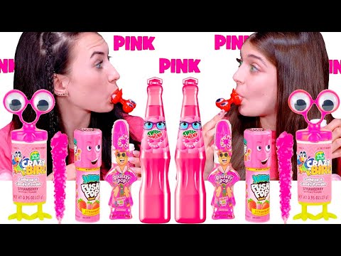 ASMR Eating Only Pink Food | Twist and Drink, Lollipops, Jelly Mukbang