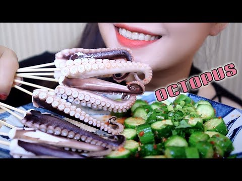 ASMR eating Octopus with cucumber salad , chewy crunchy eating sounds | LINH-ASMR