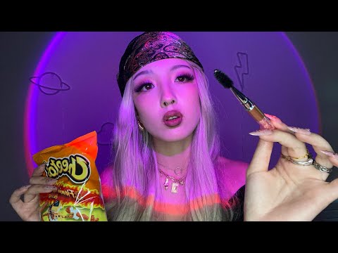 ASMR | Hot Cheeto Girl Does Your Makeup at a Sleepover (WLW, Face Touching Skincare/Makeup Roleplay)