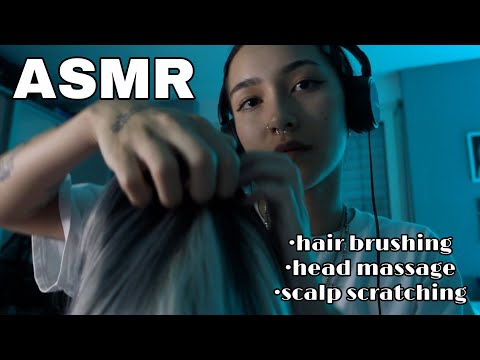 ASMR l hair brushing, head massage and scratching your scalp + extra wig triggers