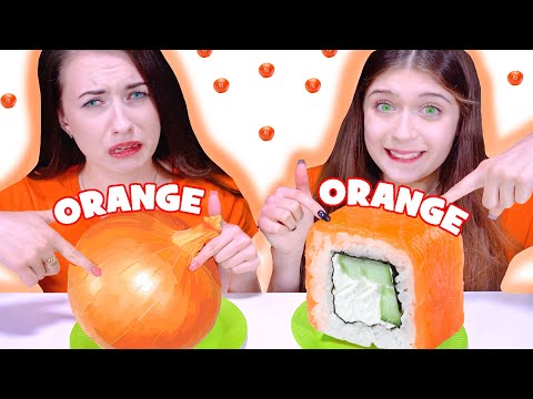 ASMR Orange Food Challenge Mukbang | Candy, Onion, Jello