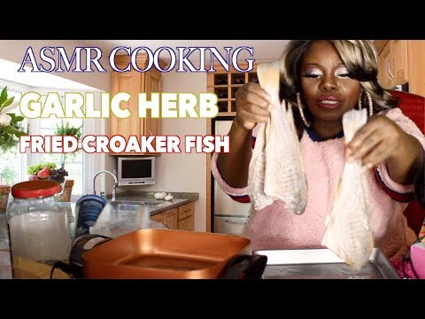 ASMR Cooking Garlic Herb Fried Croaker Fish