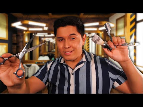 ASMR | Realistic Barber's Haircut & Shave Spa Session | Scissor Cut, Shave, Wash, & More