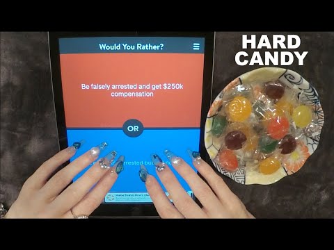 ASMR Eating Hard Candy & Playing Would You Rather on iPad | Whispered | Long Nail Tapping