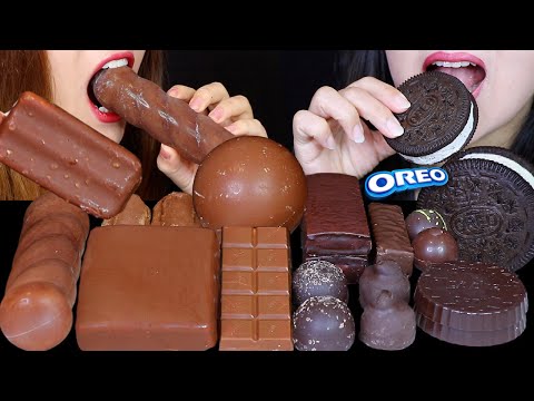 ASMR MILK VS DARK CHOCOLATE (OREO ICE CREAM, HOT CHOCOLATE BOMB, KLONDIKE BAR, MILK CAKE, KINDER) 먹방