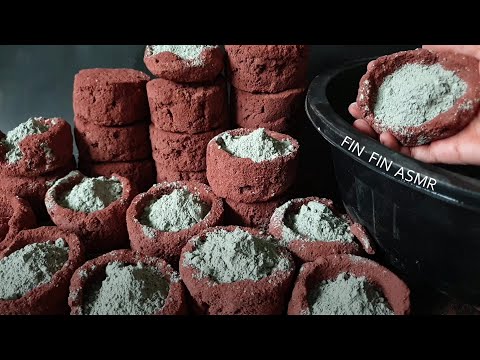 ASMR : Red Sand Cups Filled With Cement Crumbles #376