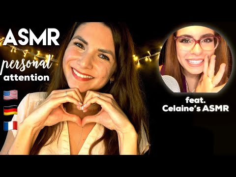 ASMR ❥ Personal Attention in 🇺🇸🇩🇪🇫🇷 feat. Celaine's ASMR (Hand Movements, Ear to Ear Whispers)