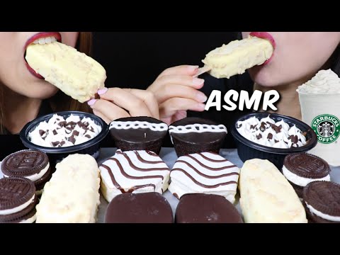 ASMR BLACK & WHITE FOODS (ICE CREAM, CUPCAKE, FRAPPUCCINO, CHOCOLATE PIE) 리얼사운드 먹방 | Kim&Liz ASMR