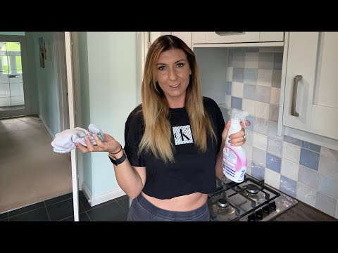 ASMR No Talking Cleaning and Sweeping My Kitchen - Spraying Wiping and Sweeping Noises