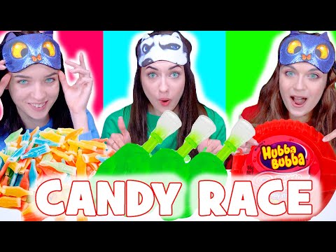ASMR Candy Race with Closed Eyes | Tik Tok Jelly, Gummy Eyeballs, Nerds Rope | Mukbang