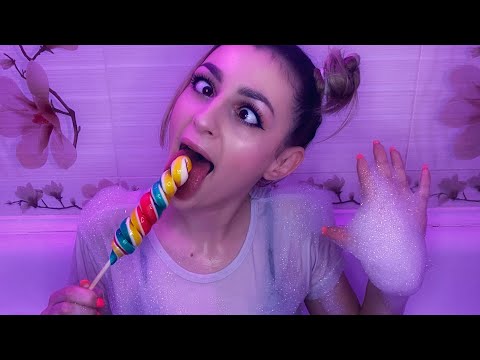 Sucking lollipop in the bathroom ASMR wet t-shirt 😍