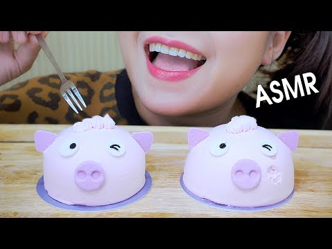 ASMR Mukbang eating Oh my pinky piggy Cake , Soft eating sound 먹방 | LINH-ASMR