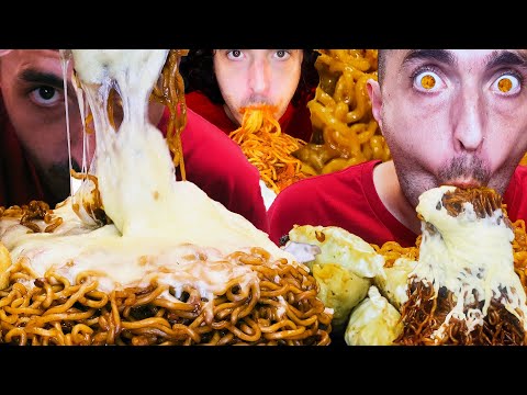 MESSY ASMR NOODLES + CHEESE SAUCE + ALFREDO + BOLOGNESE * 2 HOURS DISGUSTING MUKBANG ! *