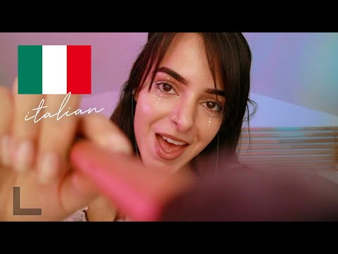 ASMR Italian 🇮🇹 Face Brushing, Lens Tapping, Writing Sounds, Tongue Clicking (Whispered)