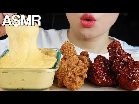 ASMR STRETCHY CHEESE FRIED CHICKEN EATING SOUNDS MUKBANG