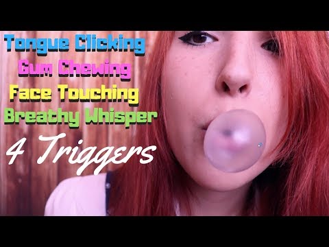 ASMR - 4 MOUTH TRIGGERS ~ Tongue Clicking, Gum Chewing, Breathy Whispers, Face Touching | Update ~