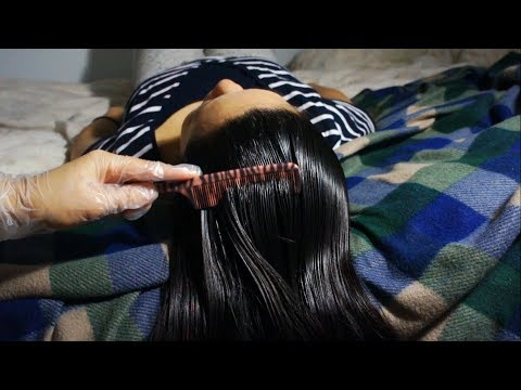 ASMR SOOO RELAXING Coconut Oil Hair Treatment w. Vinyl Gloves + DEEP IN THE ROOTS Scalp Massage!