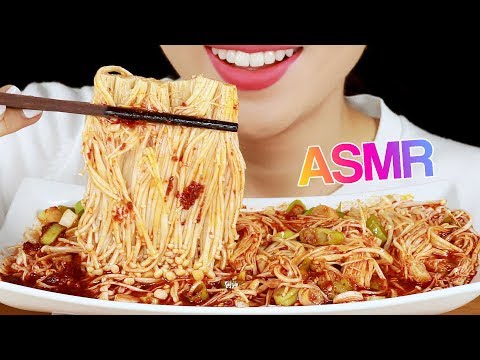 ASMR EXTREMELY CRUNCHY ENOKI MUSHROOMS with SPICY FIRE SAUCE EATING SOUNDS NO TALKING MUKBANG