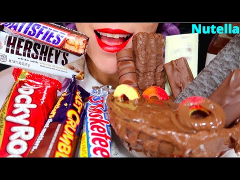 ASMR Chocolate Candy Bars, Nutella, 3 musketeers, snickers, Rocky Road,Violet Crumbles먹방 |CURIE.ASMR