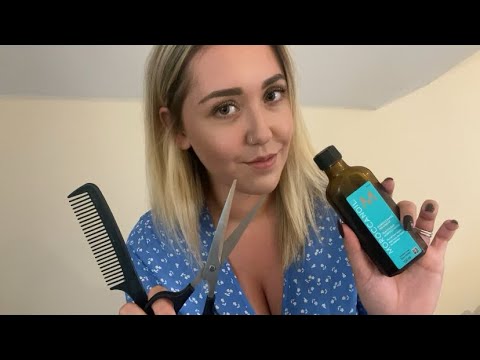 ASMR Hydrating Hair Wash, Trim and Product Application (Typing, Hair Wash, Haircut, Style)