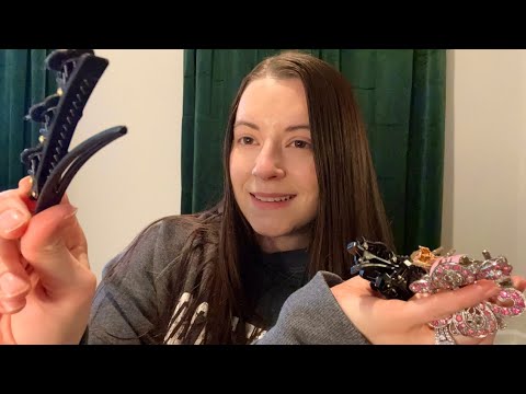 ASMR Putting Clips in Your Hair (real hair sounds)
